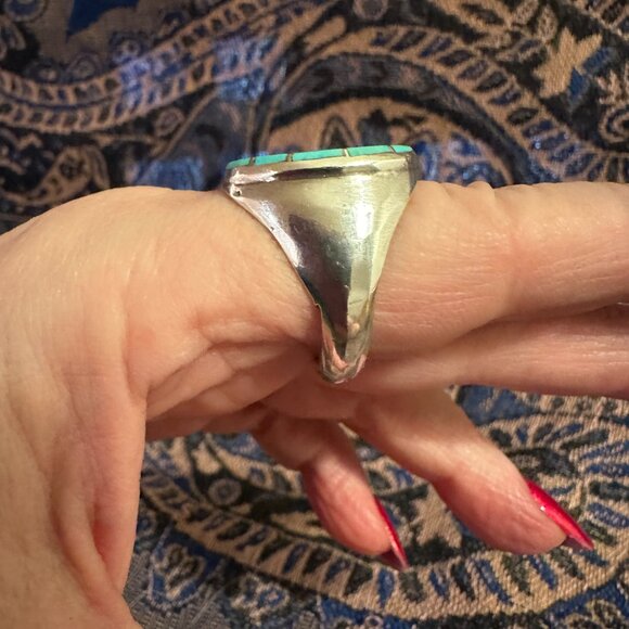 Turquoise and Obsidian Sterling Silver Ring - Picture 4 of 4